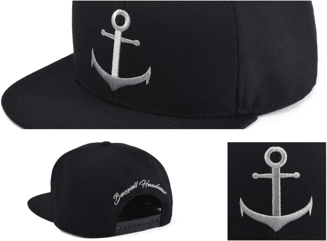 Bexxwell Snapback Caps 2er-Set Partnerlook für Klein und Gross schwarz mit Anker (optimale Passform,