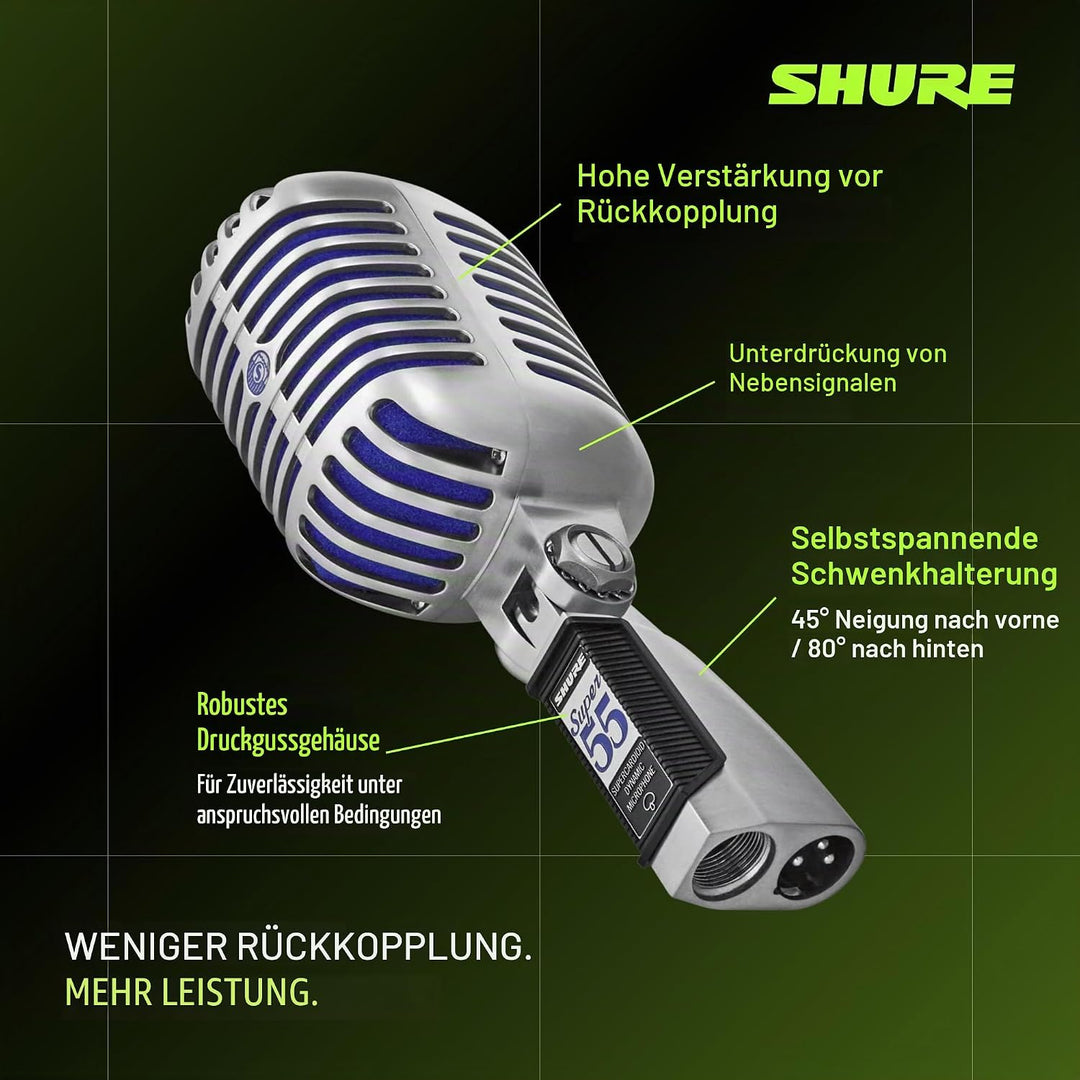 Shure Super 55 Deluxe Vocal Microfon - Vintage Supercardioid Dynamic Unidyne Mic, legendärer Look, k