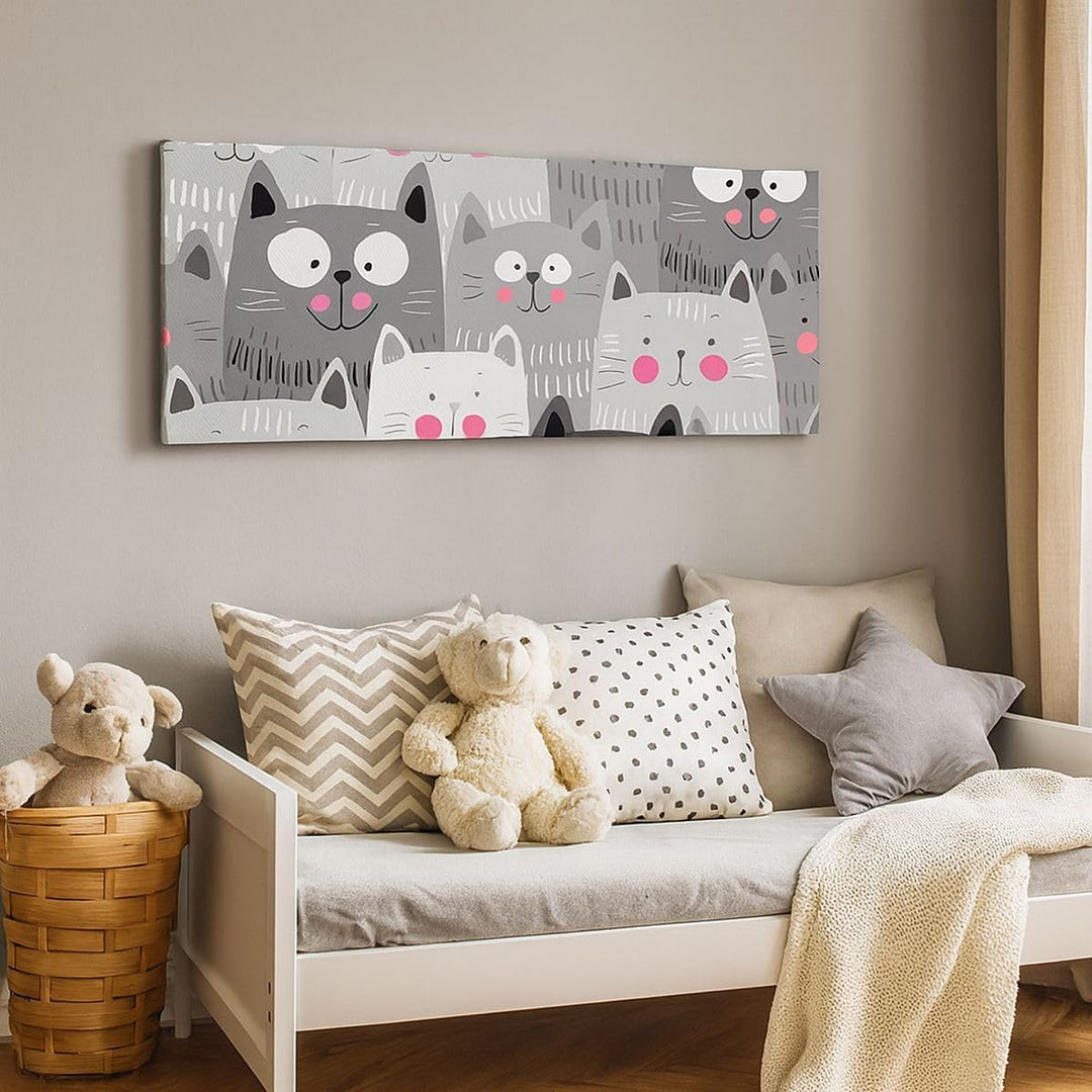 Wandbilder Dekoration Wohnzimmer Kittys Tiere Illustration Panorama Bilder auf Leinwand 120x50cm Lei