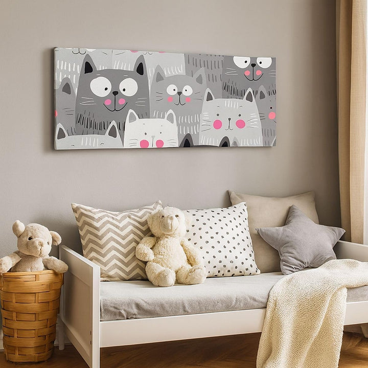 Panorama Bilder auf Leinwand 100x40cm Leinwandbild Kittys Tiere Illustration Gross Wanddeko Bild Sch