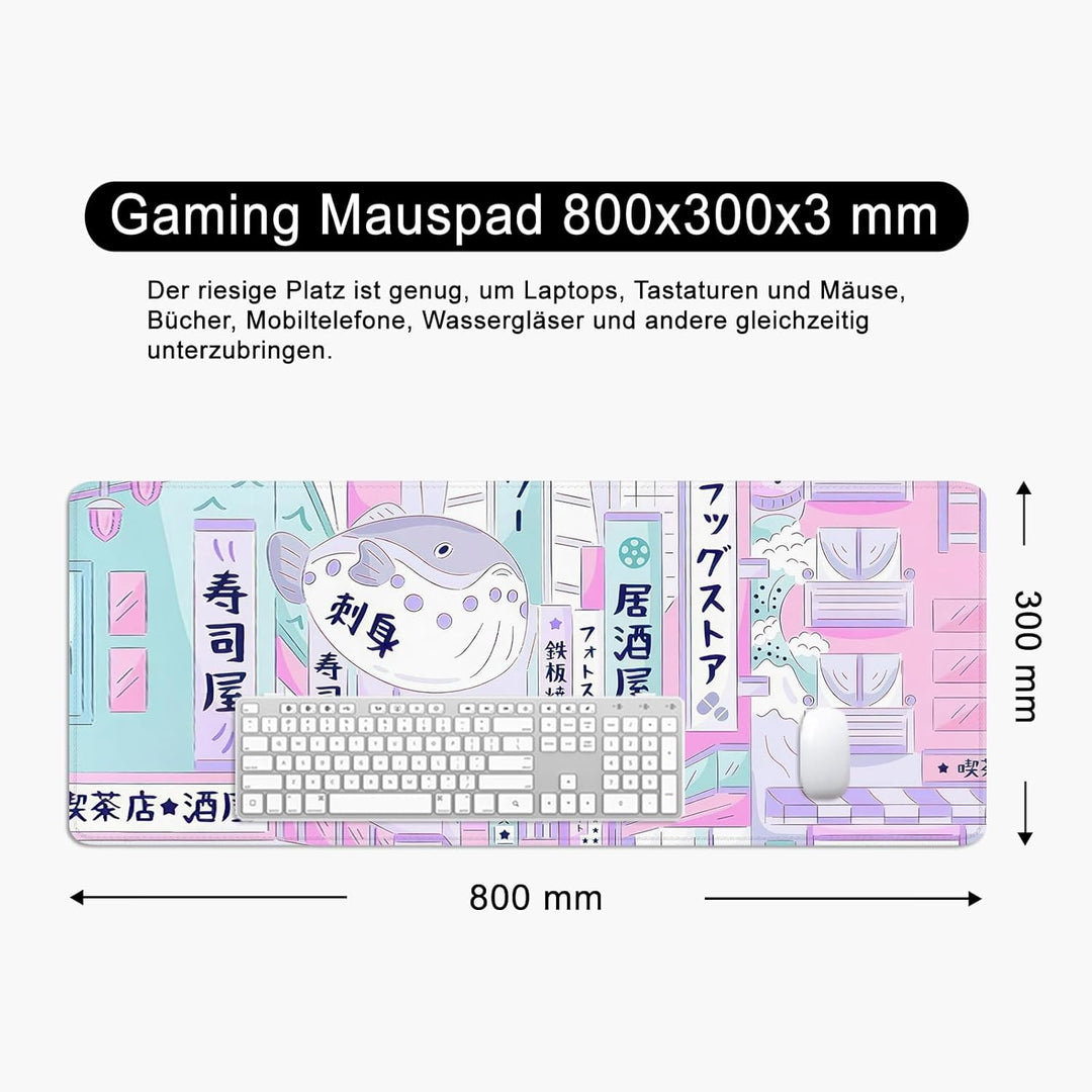 Mauspad Rosa Schreibtischunterlage Japan 80x30cm Japanisch Mousepad XL Gross Mauspad Japanische, Com