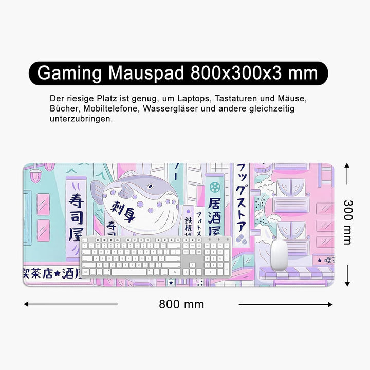 Mauspad Rosa Schreibtischunterlage Japan 80x30cm Japanisch Mousepad XL Gross Mauspad Japanische, Com