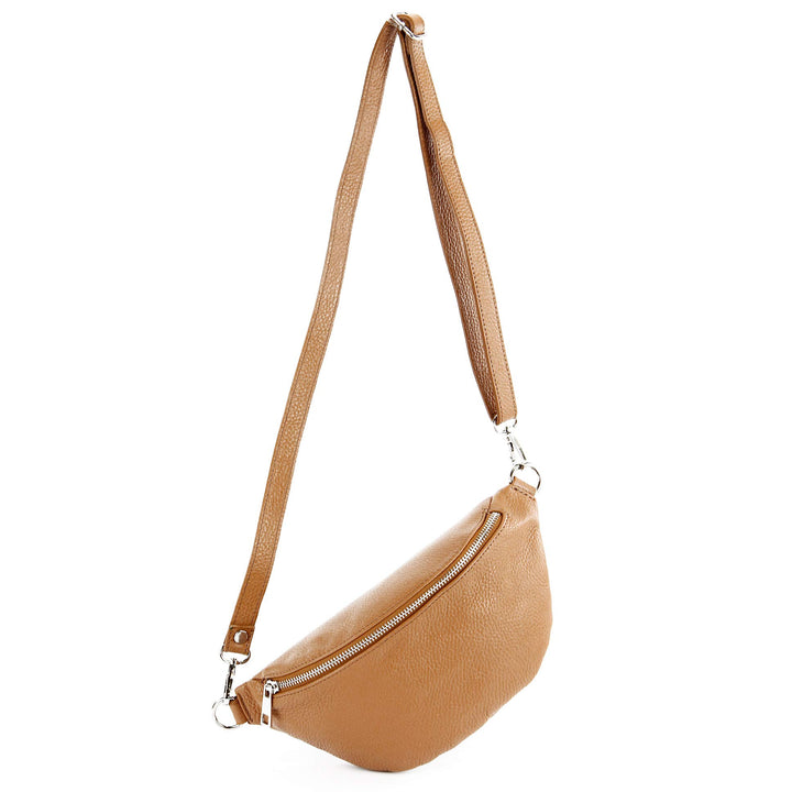 modamoda de - T211 - ital. Hüfttasche Bauchtasche Brusttasche Medium aus weichem Leder, Farbe:Camel,