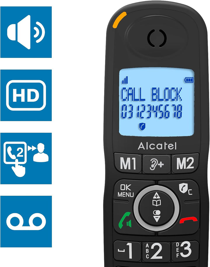 ALCATEL XL 595 B Voice Black mit Anrufbeantworter, Telefon für Senioren mit Blockierung unerwünschte