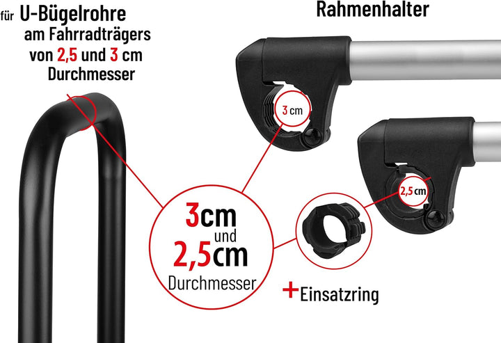 Rahmenhalter kurz Ø 25+30mm für Fahrradträger ebike – Sichere und Flexible Befestigung verstellbar