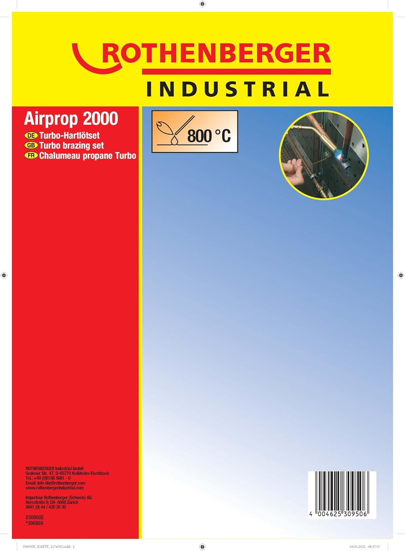 ROTHENBERGER Airprop Turbo Hartlötset inkl. 28mm Turbobrenner und Propanschlauchleitung,