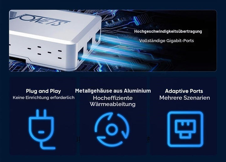 VONETS VS500 Industrie 5 Ports Gigabit Switch Ethernet RJ45 Splitter Extend LAN Netzwerk Port, 4 Por