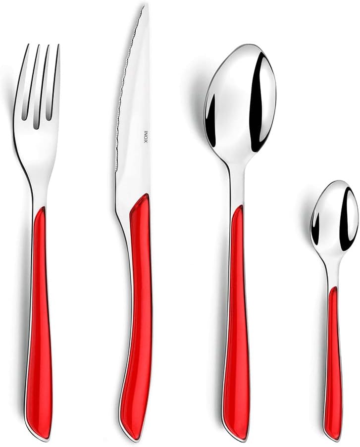 Amefa ECLAT Besteck Set , Rot , Essbesteck 24-teilig , für 6 Personen , Edelstahl rostfrei , hochwer