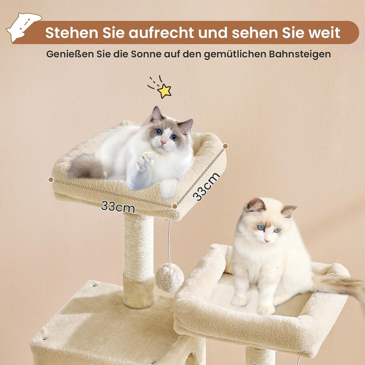 MSmask Kratzbaum gross, L Katzenbaum Stabil, Katzenkratzbaum mit 2 Plattformen, 2 Katzenhöhlen, Häng