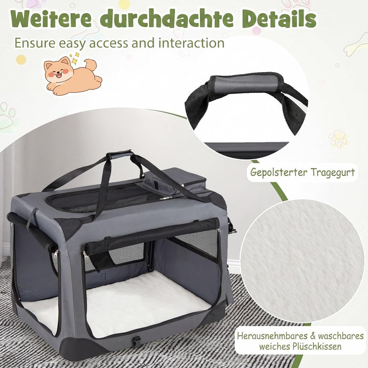 COSTWAY Hundebox Auto, Transportbox Hund faltbar (M-72 x 52,5 x 52,5 cm) | Hundetransportbox mit Gri