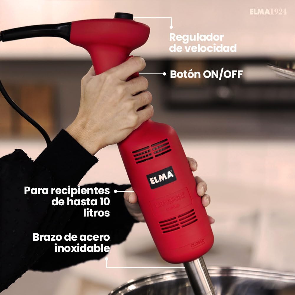 ELMA Stabmixer Rot für den Professionellen und intensiven Einsatz 270W | Stabmixer mit abnehmbarem 1