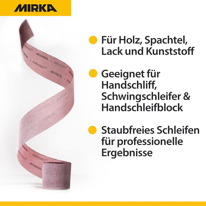 Mirka Abranet® Netz-Schleifrolle (93 mm x 10 m), Profi-Schleifgitter mit P180 Körnung und Klett, für