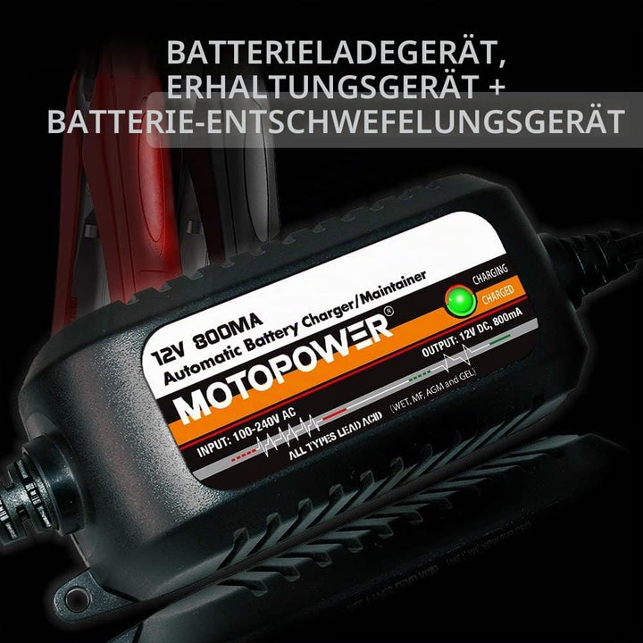 MOTOPOWER MP00205C 12V 800mA Automatisches Ladegerät/Maintainer für Autos, Motorräder, ATVs, Wohnmob