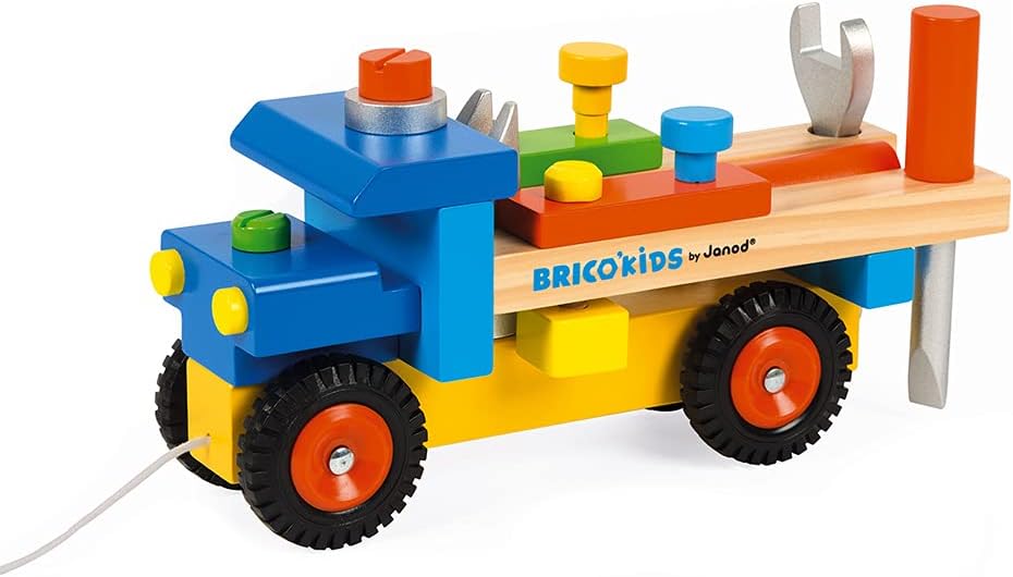 Janod - Brico'Kids Lastwagen zum Selberbauen, 2-in-1-Spielzeug zum Ziehen und für frühkindliches Ler