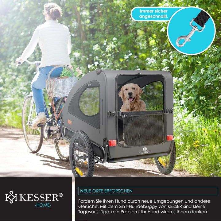 KESSER® Hundeanhänger Boxer 2-in-1 Hundebuggy Fahrradanhänger gross ca. 250L Volumen - Inkl. Fahne u