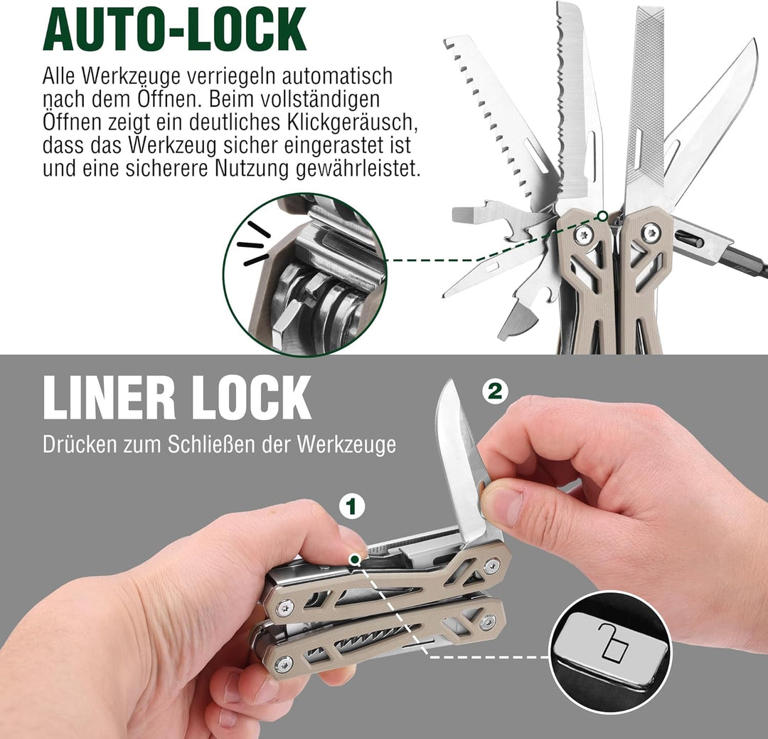 Mossy Oak 22-in-1 Multifunktionszange, Edelstahl Multitool Werkzeug, Faltbares Multi-Tool mit Bits,