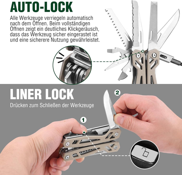 Mossy Oak 22-in-1 Multifunktionszange, Edelstahl Multitool Werkzeug, Faltbares Multi-Tool mit Bits,