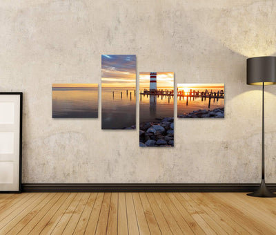 Bild Bilder auf Leinwand Sonnenuntergang am Meer mit Leuchtturm Wandbild Poster Leinwandbild RDA 150