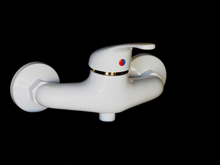 Einhebel Duscharmatur in Weiss/Gold.