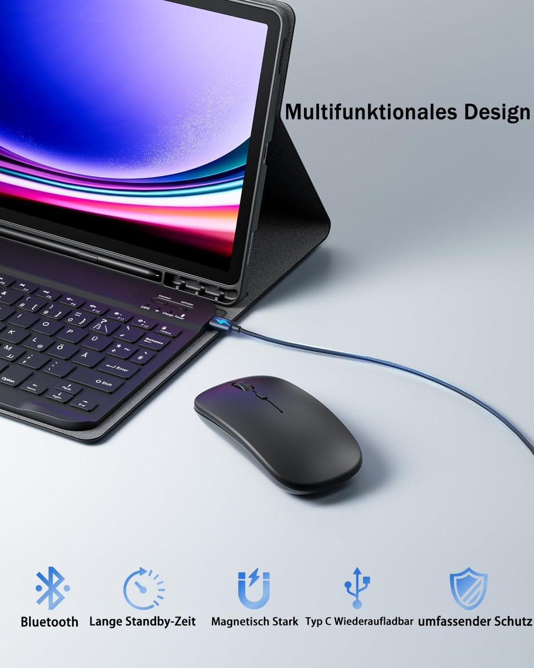 für iPad Pro 11 Zoll (4, 3, 2, 1 Generation-2022/2021/2020/2018) Hülle mit kabellose Bluetooth Deuts
