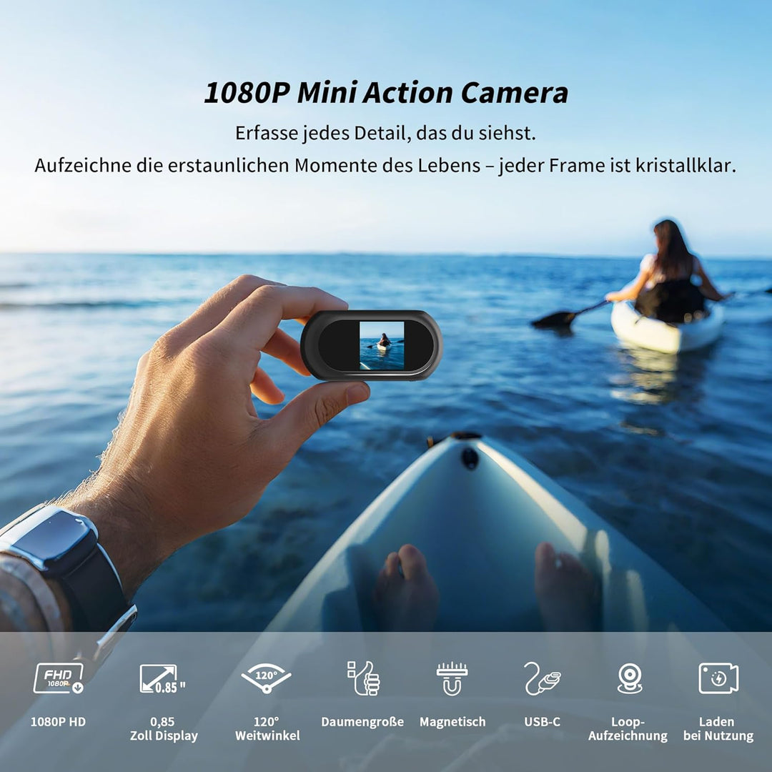 Mini Action Cam, 1080P Wearable Action Kamera, Bodycam Körperkamera, Motorrad Sportkamera mit Multif