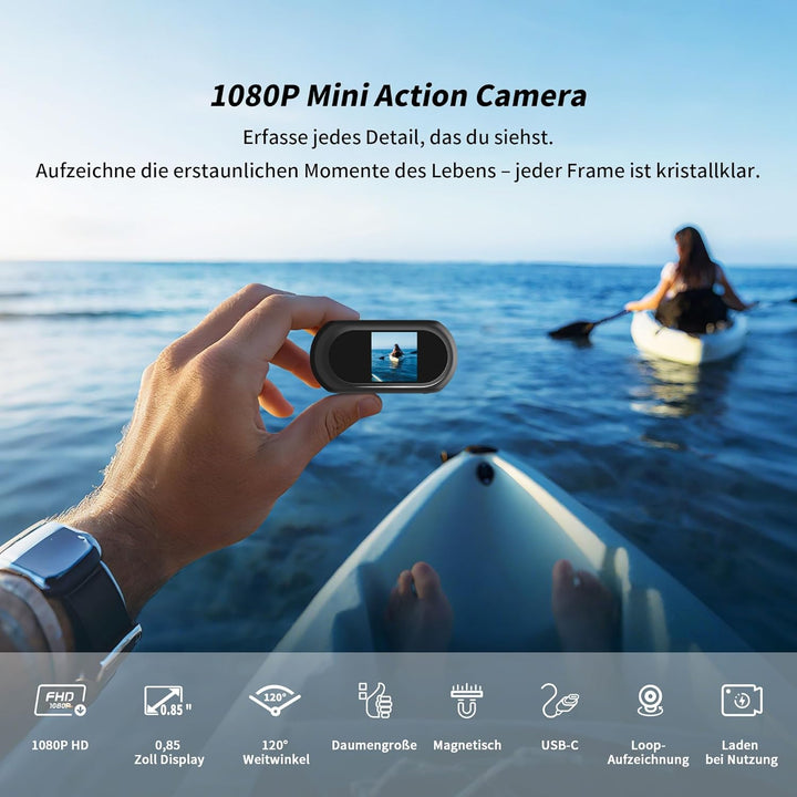 Mini Action Cam, 1080P Wearable Action Kamera, Bodycam Körperkamera, Motorrad Sportkamera mit Multif