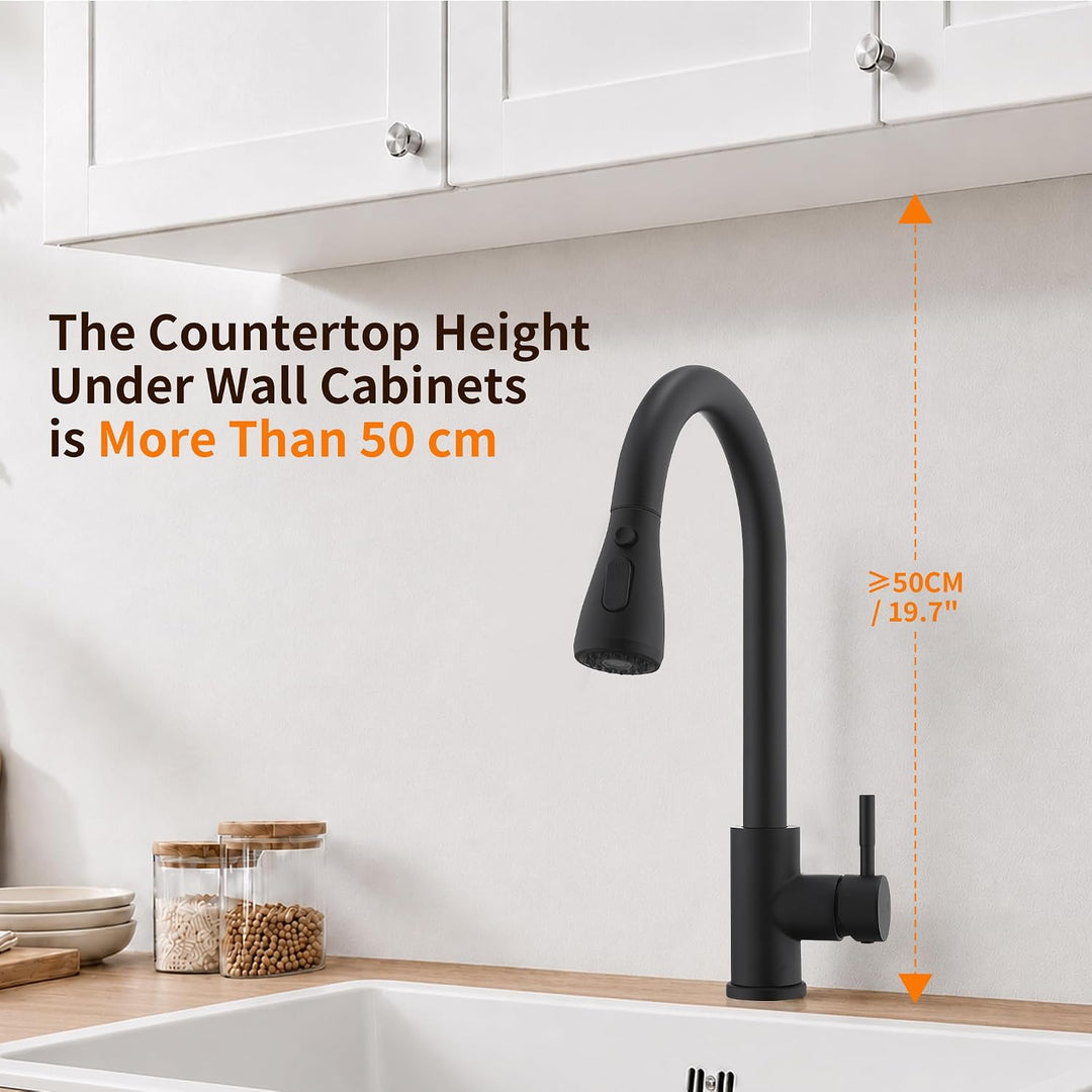 HOMELODY Küchenarmatur Schwarz mit Ausziehbrause, 360° drehbar Wasserhahn Küche Matt Schwarz, Einheb
