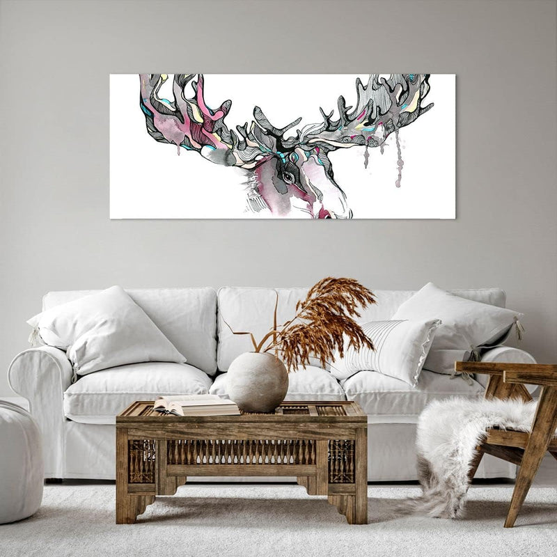 Wandbilder Dekoration Wohnzimmer Moose Bunt Kopf Abbildung Panorama Bilder auf Leinwand 120x50cm Lei