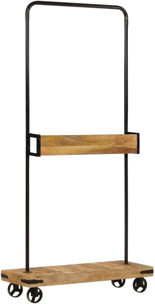 Hothingwell Kleiderständer, Mangoholz, 90 x 35 x 190 cm | Stabiler Eisenrahmen, 4 Doppelhaken, Kleid