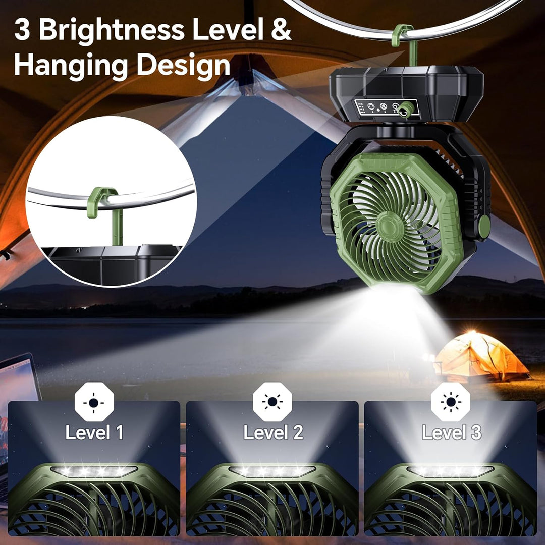 AJVV Camping Ventilator mit akku 20000mAh, Akku Ventilator mit Fernbedienung/LED Licht/270° Drehung,