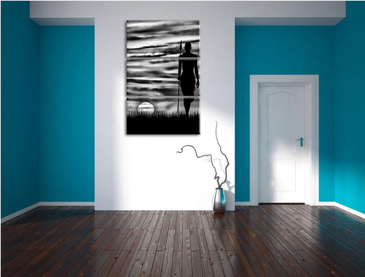 Pixxprint Monocrome, Roter Sonnenuntergang in Afrika 3-Teiler Leinwandbild 120x80 Bild auf Leinwand