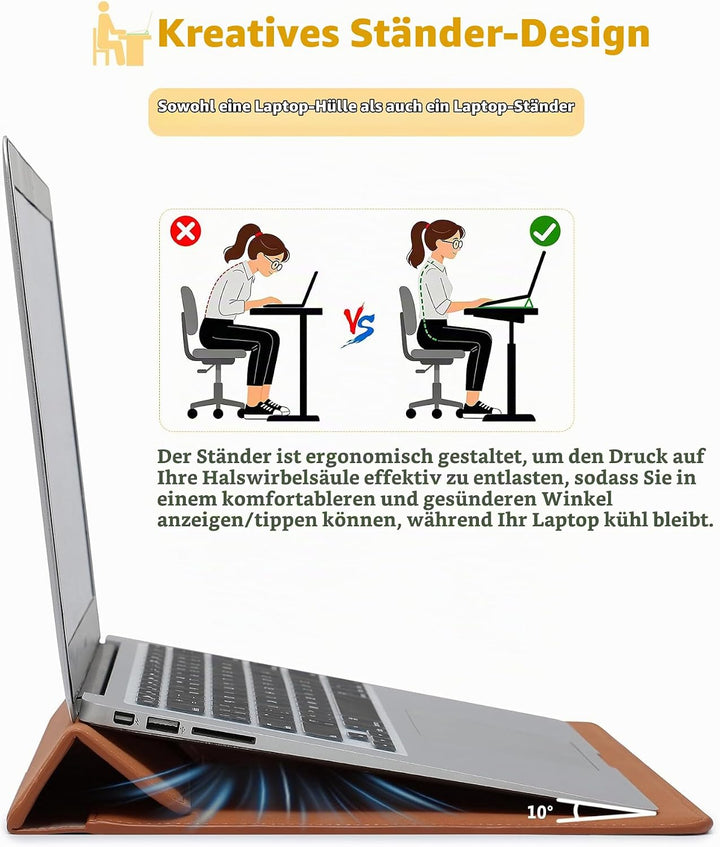 HYZUO 13 Zoll Laptop Hülle Tasche mit Ständer für MacBook Air 13 M5 A3449 M4 M3 M2 M1 2026-2018, Mac