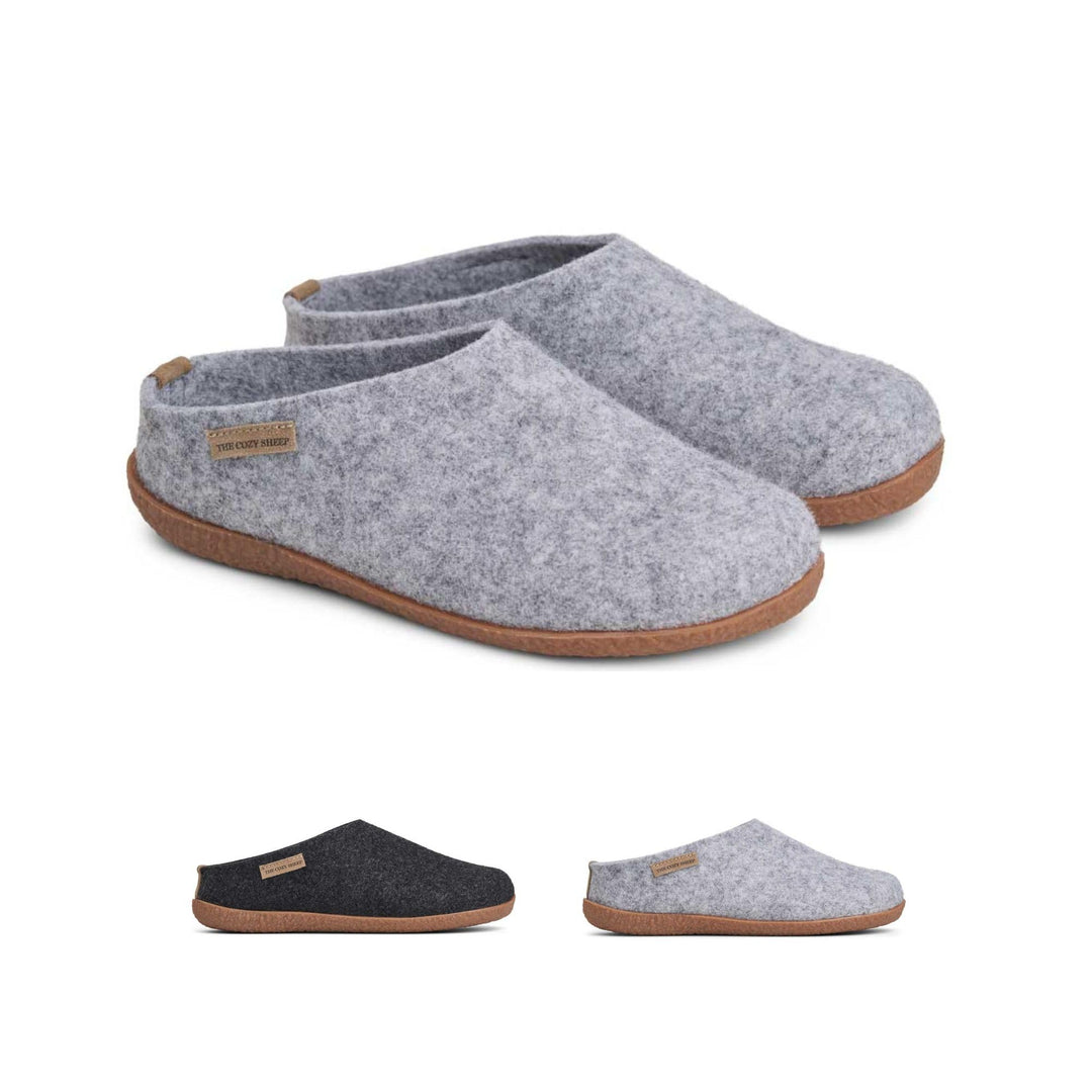 THE COZY SHEEP Filzpantoffeln mit Gummisohle | Praktische Herren &amp; Damen Hausschuhe Sommer und Winte