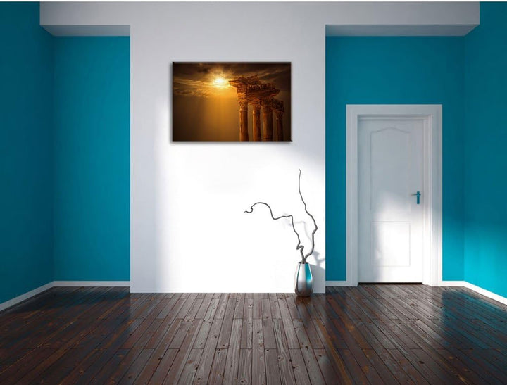Antiker Apollontempel, Format: 100x70 auf Leinwand, XXL riesige Bilder fertig gerahmt mit Keilrahmen