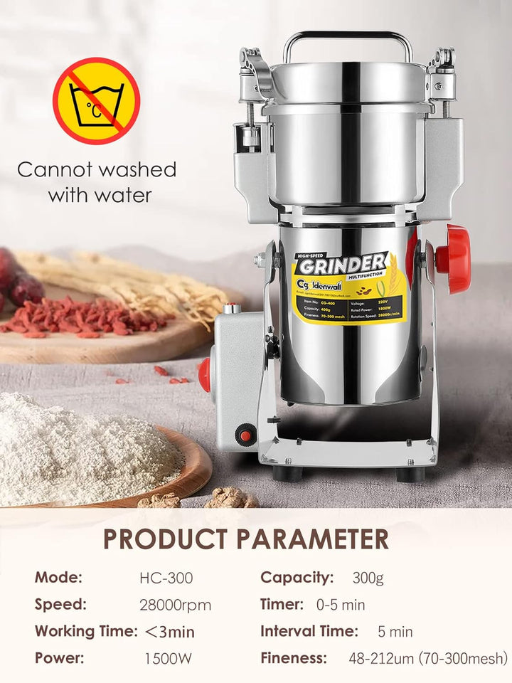300g 1800W Elektrische Getreidemühle 30S Schnelle Superfine Edelstahl Mühle Kornmühlen Trocken Kräut