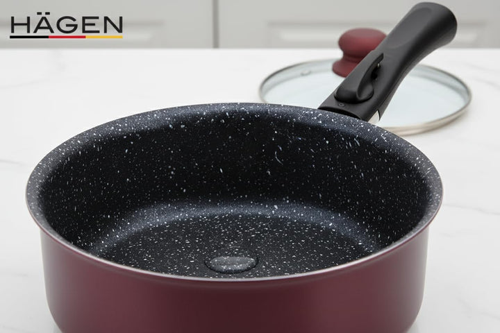 HAGEN, Stone coated cookware, Removable handle, 10 pieces, Bordeaux, Non-stick coating, All burners,