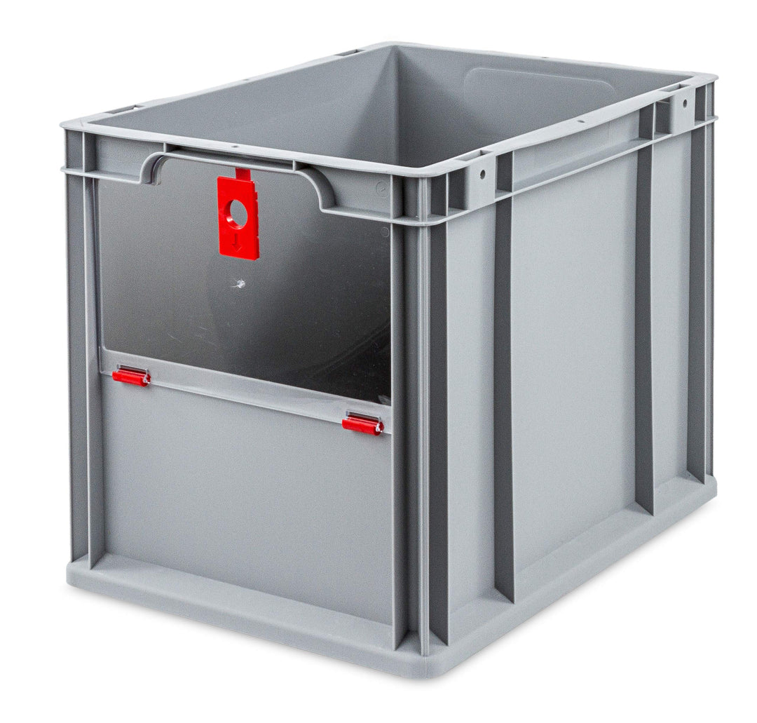 aidB Eurobox NextGen Insight Cover rot, 400x300x320 mm, Cover hoch, robuste Regalbox mit Entnahmeöff