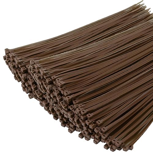 XINGO 1000 Stück Kabelbinder Braun, 300mm x 4.8mm, 22,7 kg Zugfestigkeit, UV-beständig, Selbstsicher