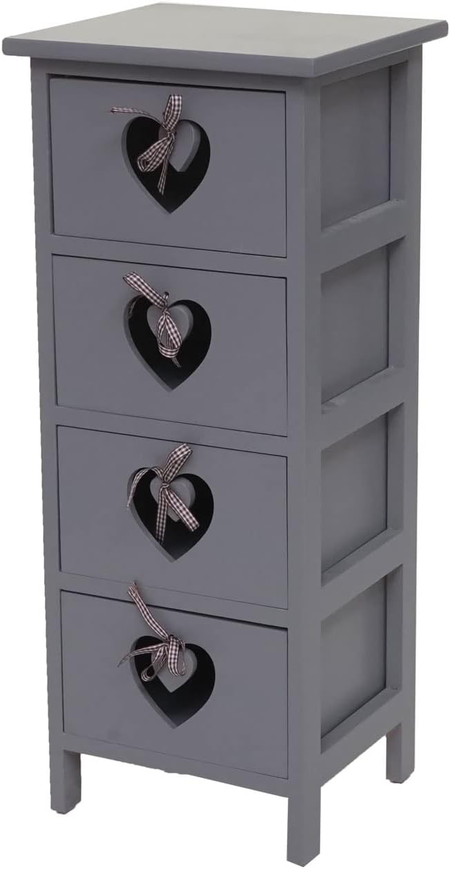 Mendler Kommode Forli, Schubladenkommode Schrank, 4 Schubladen mit Herzen 70x29x25cm, Shabby-Look, V