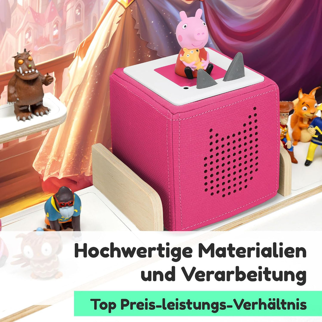 stadtecken Holzregal für Tonies &amp; Toniebox – Musikbox Wandregal aus 10mm Holz – Platz für 35-50 Figu