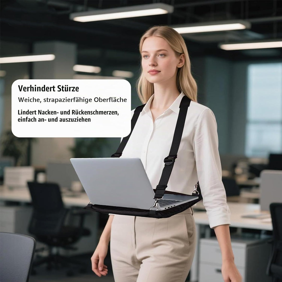 Tragbarer Laptop Tragegurt, Verstellbarer Laptopständer mit Ergonomischen Gurten für 40,6 cm Laptops