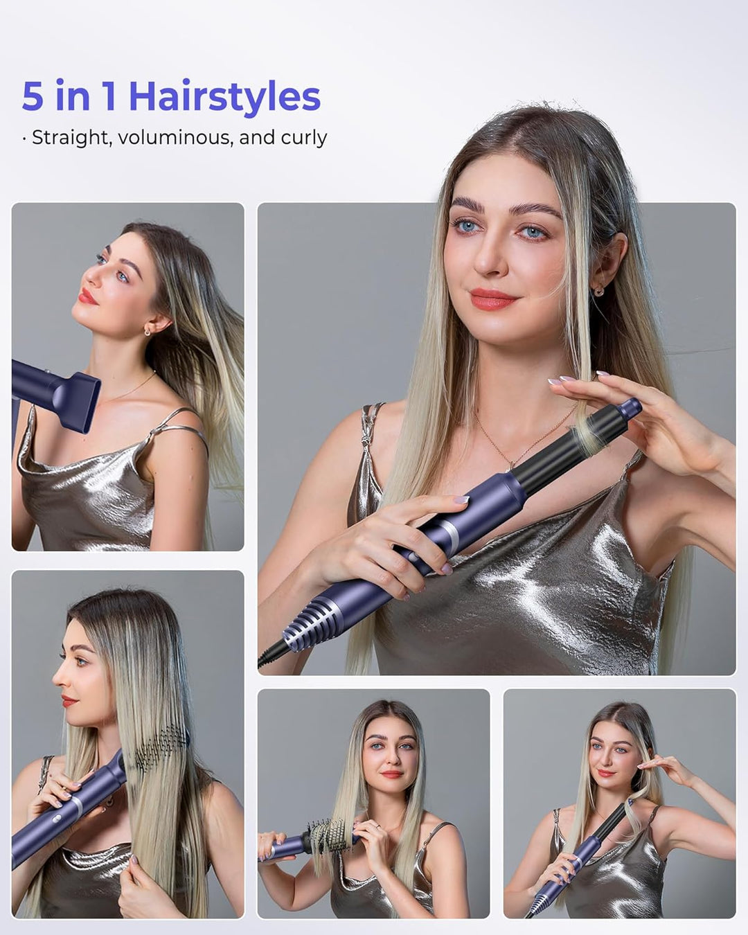Airstyler Hairstyler 5 IN 1, 1000W Warmluftbürste Set, Hairstyler mit Ionen Föhnbürste, Lockenstab A
