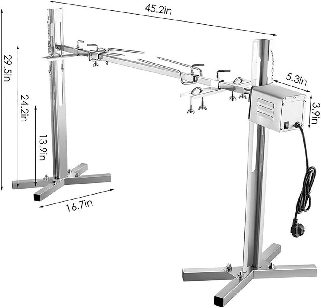Edelstahl Spanferkelgrill, Höhenverstellbar Grillspiess mit 15W Motor, Elektro Spiessbratengrill mit