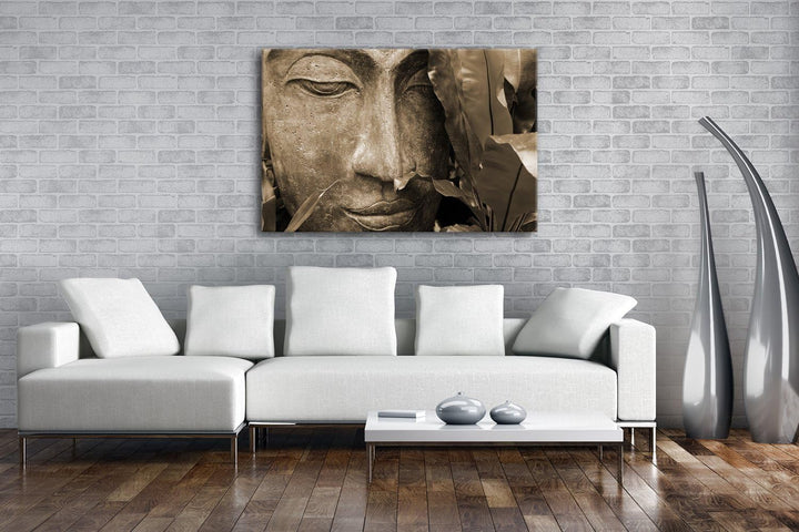 deyoli Zen Buddha Statur Format: 80x60 Effekt: Sepia als Leinwandbild, Motiv fertig gerahmt auf Echt