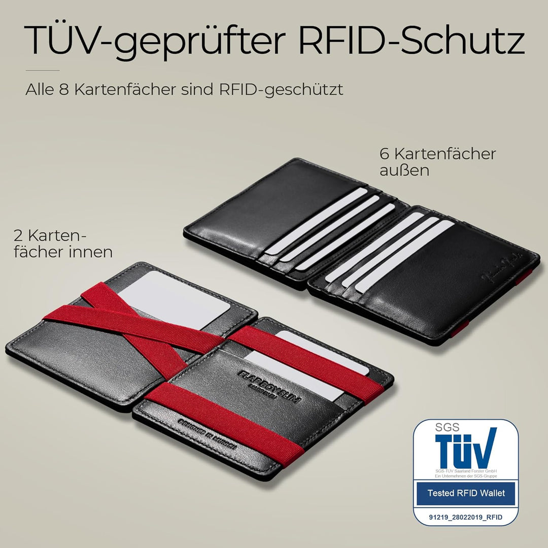 Jaimie Jacobs Flap Boy Slim - Das Original - Magic Wallet ohne Münzfach integrierter RFID Schutz Mag