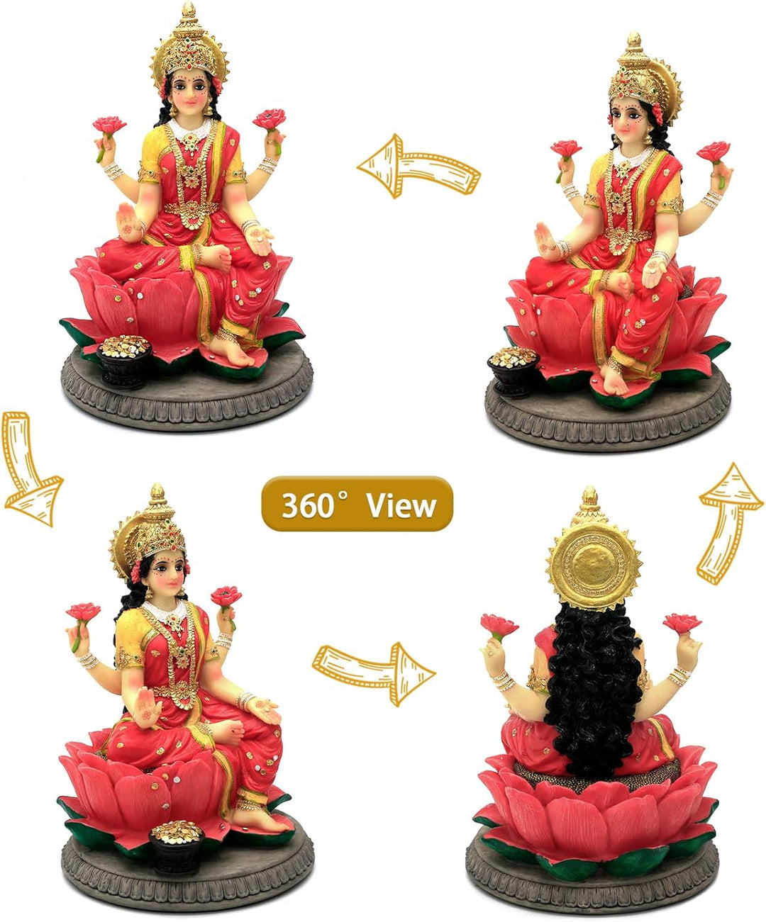 alikiki Indische Geschenk Göttin Laxmi Statue – 22,6 cm H Hindu-Idol Lakshmi Skulptur Diwali Geschen