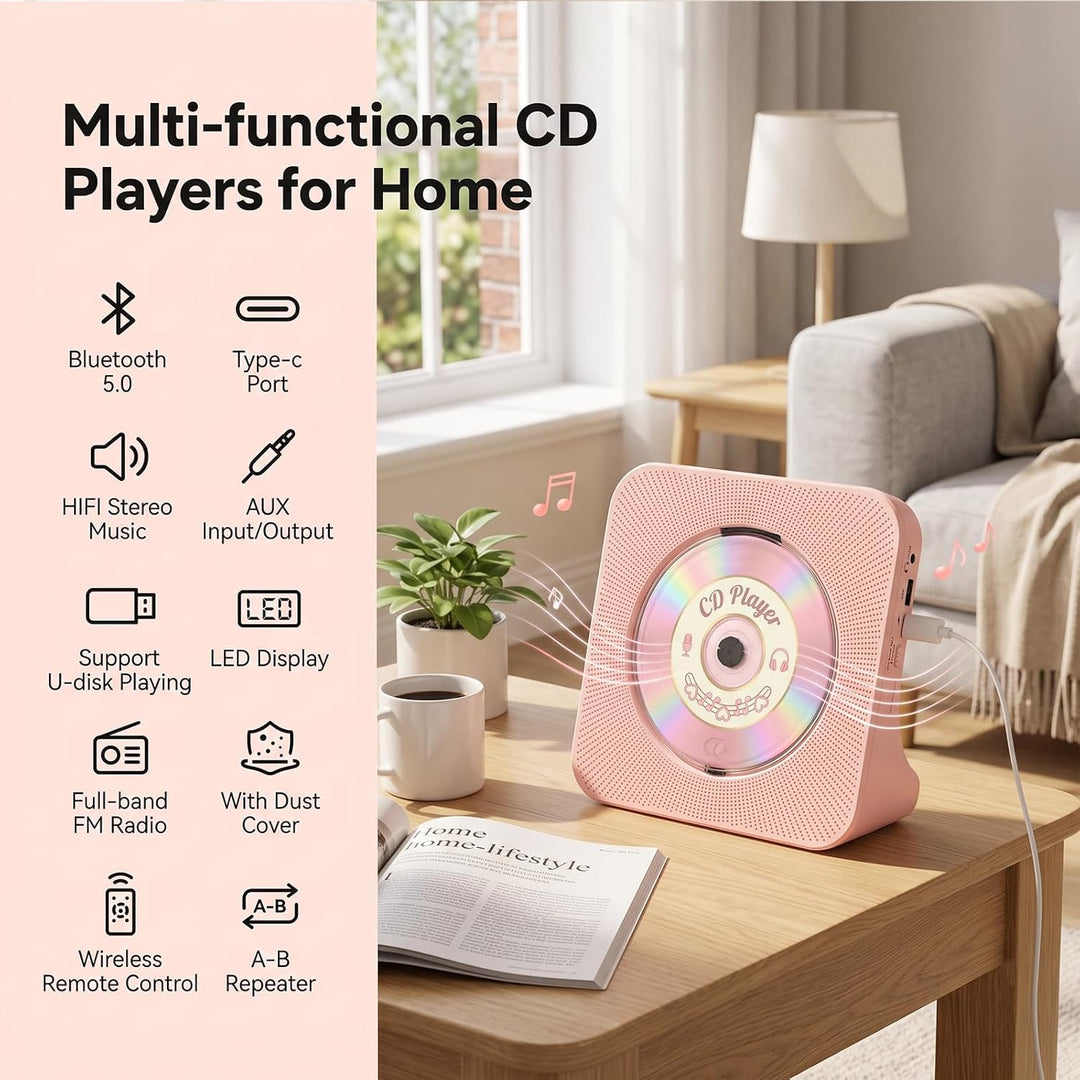 KOVCDVI CD Player mit Lautsprecher CD Player Bluetooth 5.0 CD-Player Desktop mit Fernbedienung Staub