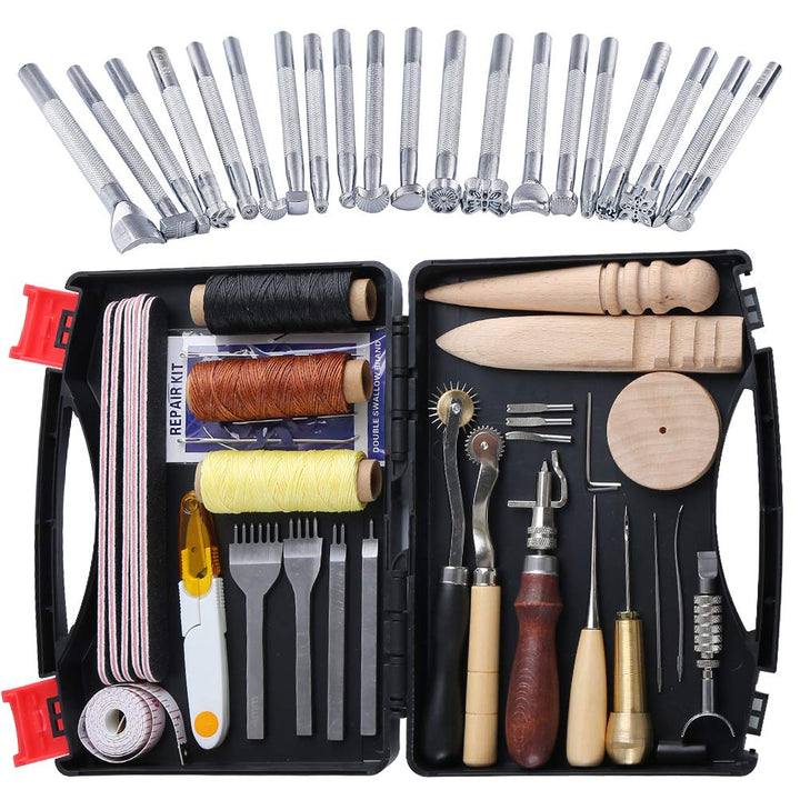 Ekalee 50 Stücke Leder Werkzeuge und Zubehör Set, Leder DIY Set, Leder Werkzeug Set mit Aufbewahrung