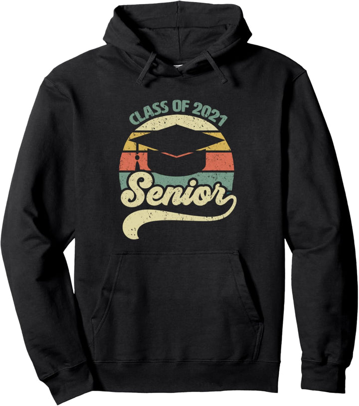 Senior Class Of 2021 Gift Graduation Retro Style Graphic Pullover Hoodie