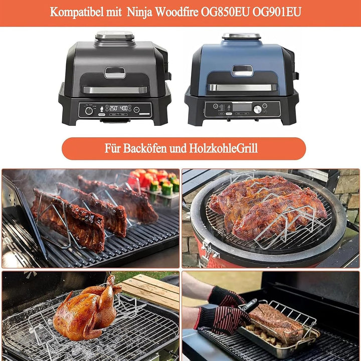 Spareribs Halter Grill für Ninja Woodfire OG850EU OG901EU V-Form Gitterrost, Hähnchen Ständer Kompat